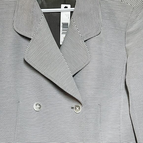 NWT Ellen Tracy Grey White Pinstripe Cotton Blend Jacket Blazer Womens 14 $448 - Picture 5 of 8